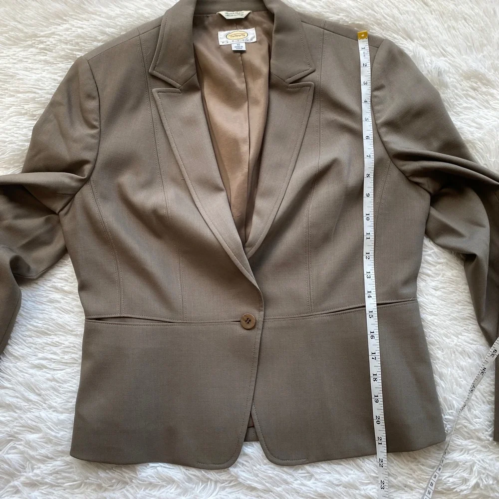 TALBOTS Blazer Womens 10P Brown Wool Blend Single Button Stretch Petite Jacket